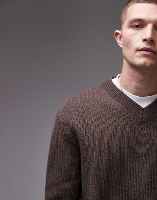 Knitted V-Neck Rib Jumper