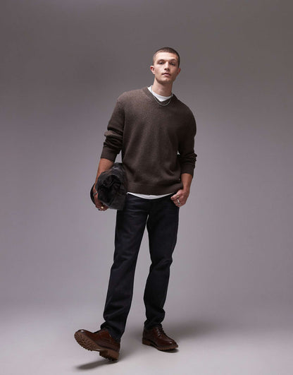 Knitted V-Neck Rib Jumper