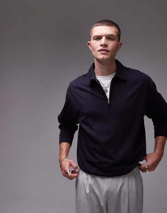 Half Zip Jersey Top With Polo Collar