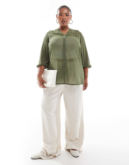 Notch Neck Sheer Crepe Blouse