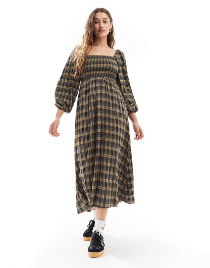 Balloon Sleeve Maxi Dress With Shirred Bodice