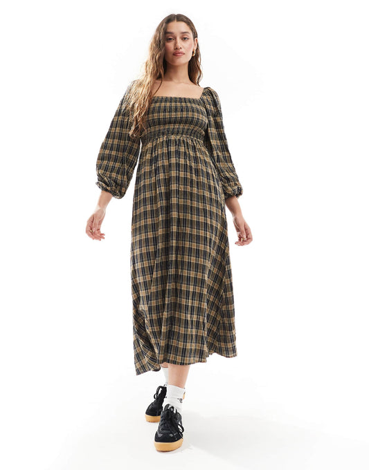 Balloon Sleeve Maxi Dress With Shirred Bodice