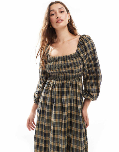 Balloon Sleeve Maxi Dress With Shirred Bodice