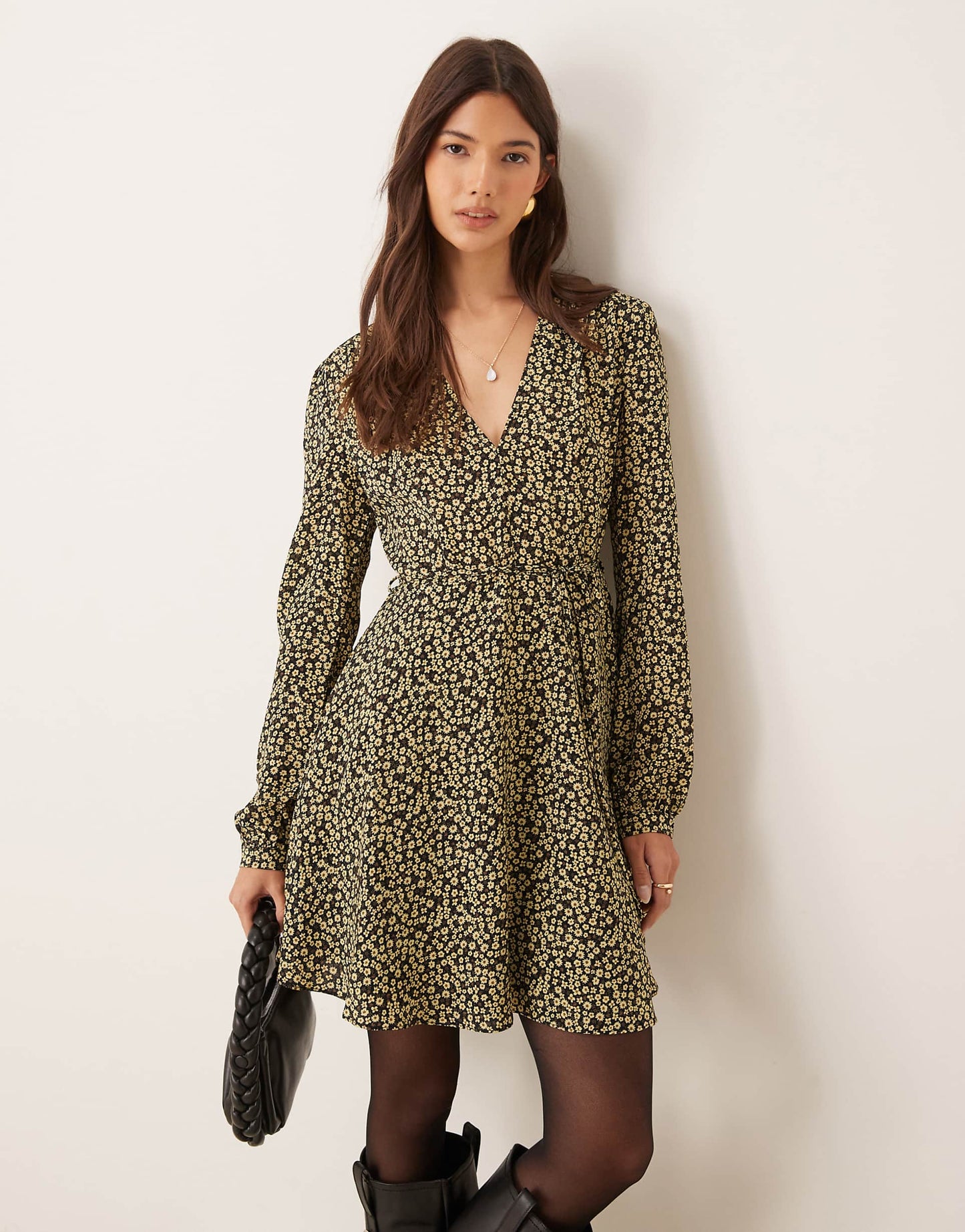 Long Sleeve V Neck Mini Dress