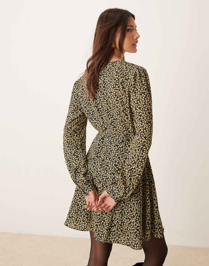 Long Sleeve V Neck Mini Dress