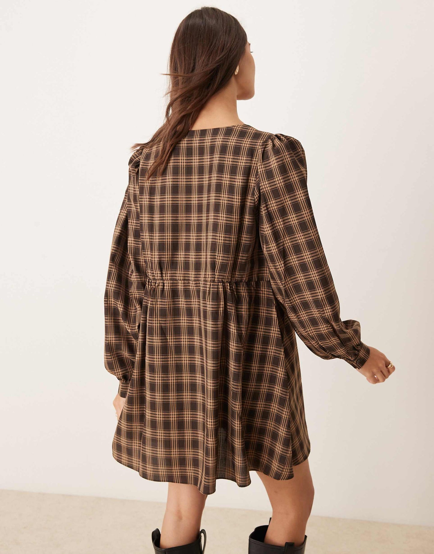 Long Sleeve Mini Smock Dress With Front Ties