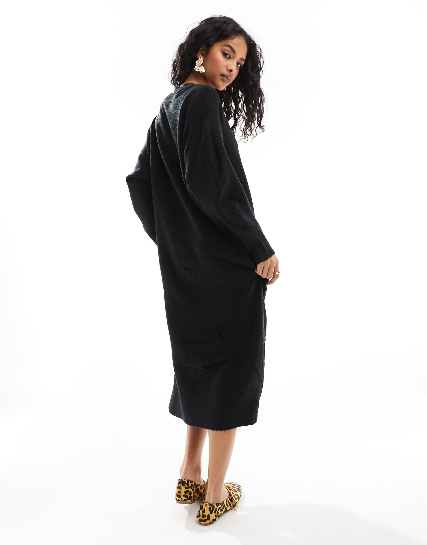 Oversized Knitted V Neck Midi Dress