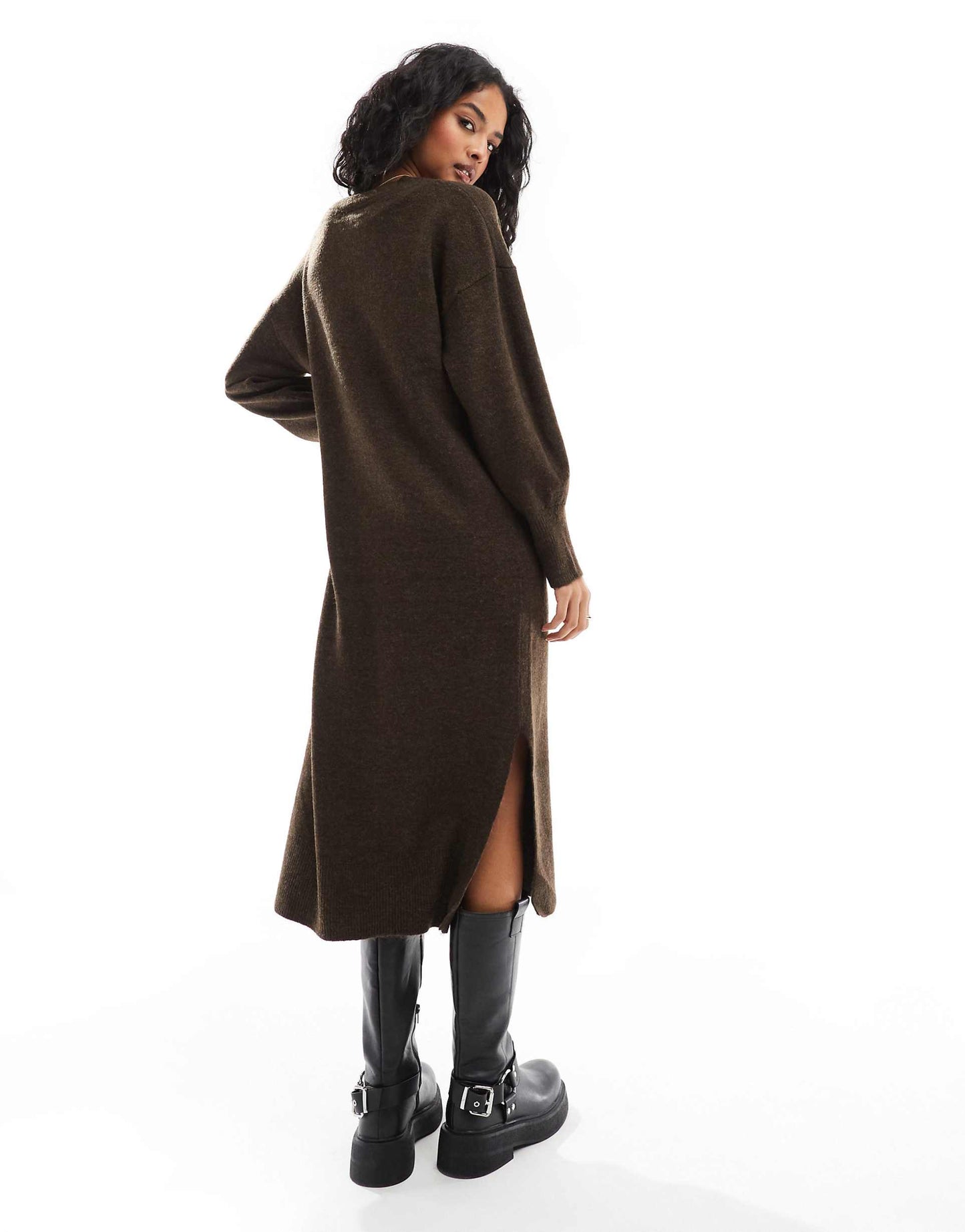 Oversized Knitted V Neck Midi Dress