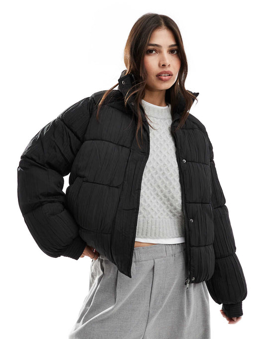 Textured Plisse Short Padded Coat