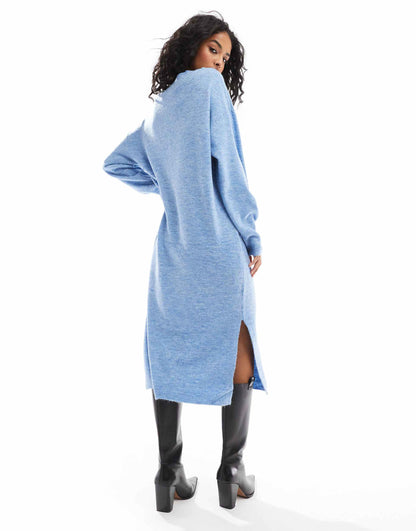 Oversized Knitted V Neck Midi Dress