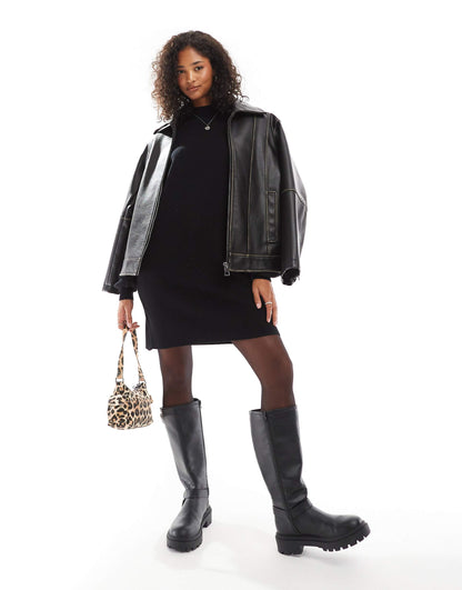 Knitted Funnel Neck Mini Dress