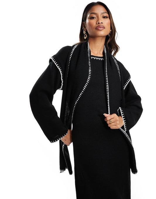 Contrast Stitch Scarf Detail Maxi Jumper Dress