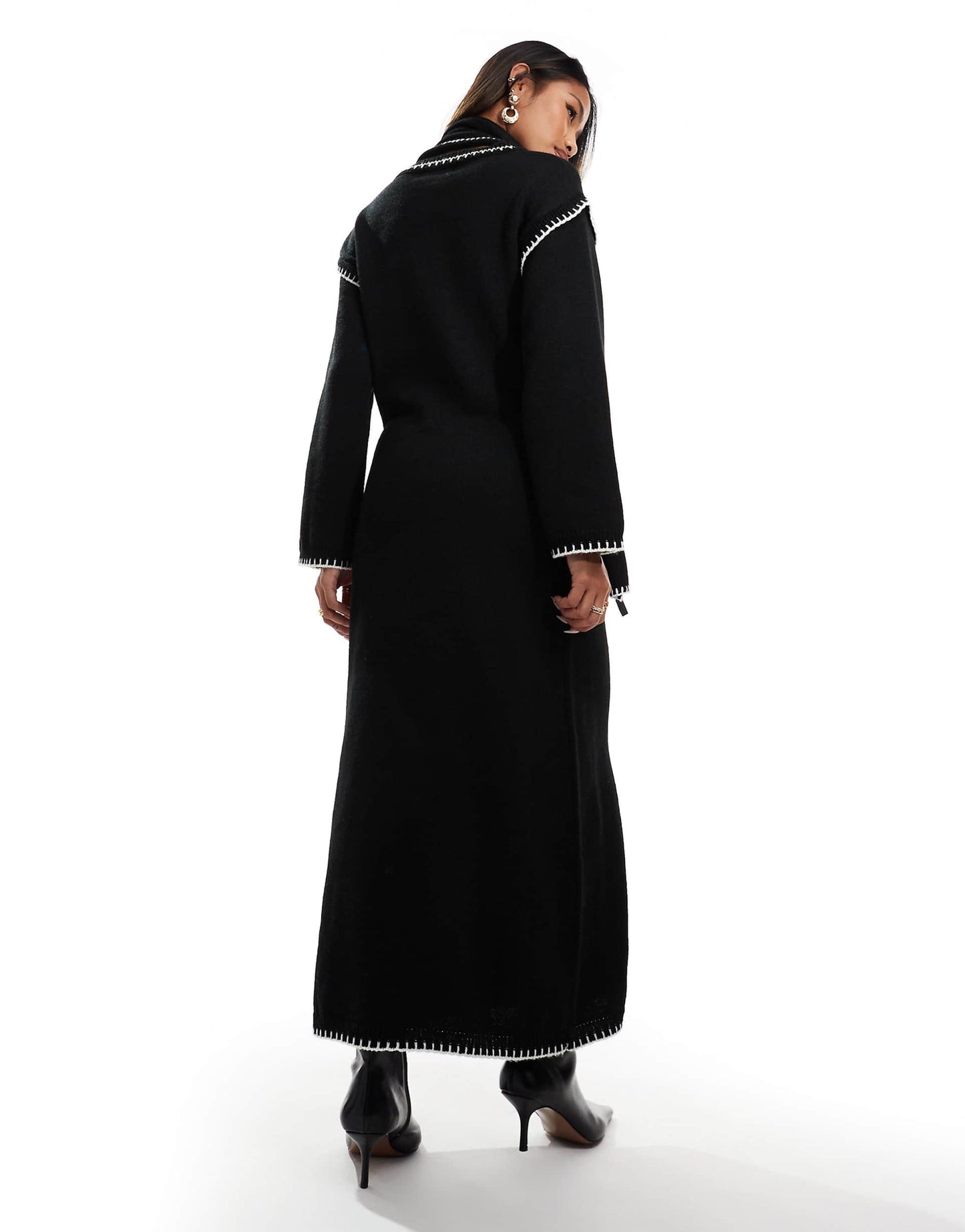 Contrast Stitch Scarf Detail Maxi Jumper Dress