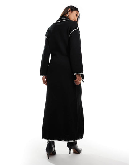Contrast Stitch Scarf Detail Maxi Jumper Dress