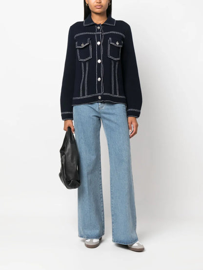Contrast-Stitching Denim-Effect Jacket