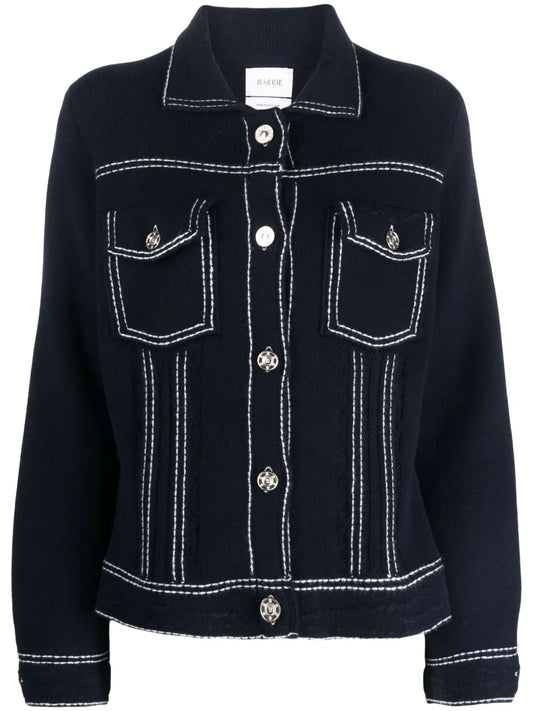 Contrast-Stitching Denim-Effect Jacket