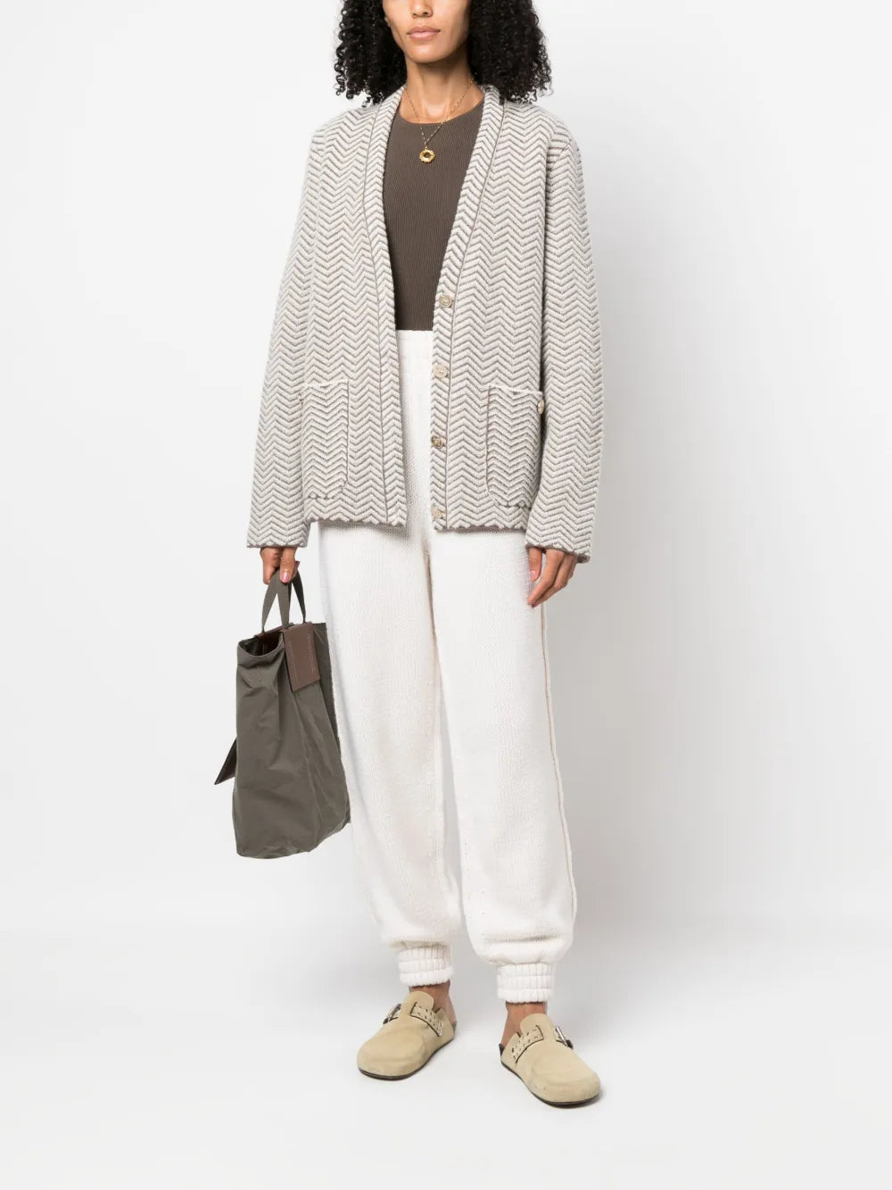 Chevron-Knit V-Neck Cardigan