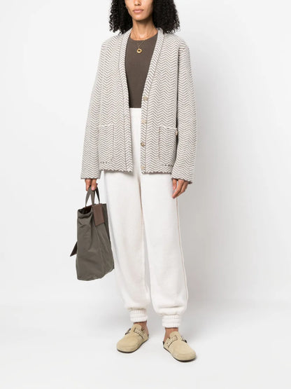 Chevron-Knit V-Neck Cardigan