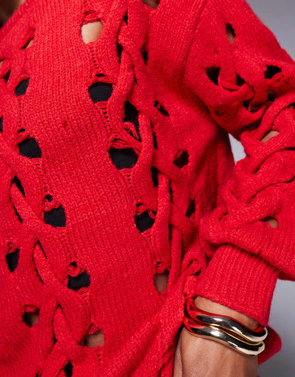 Plait Knit Balloon Sleeve Jumper