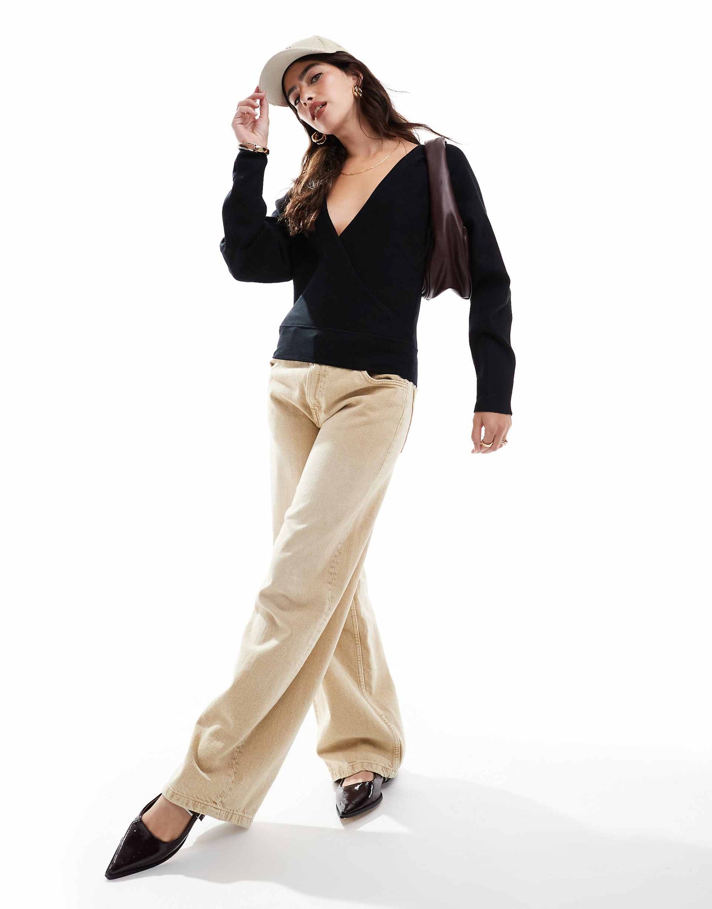 Low V-Neck Wrap Front Jumper