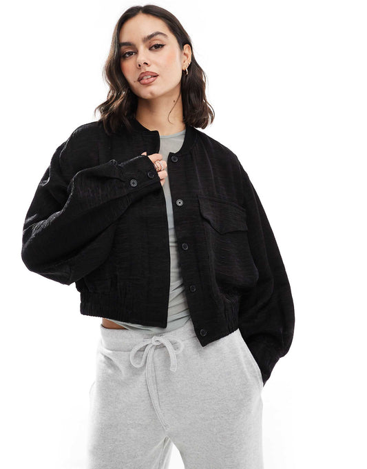 Cropped Textured Bomber Jacket