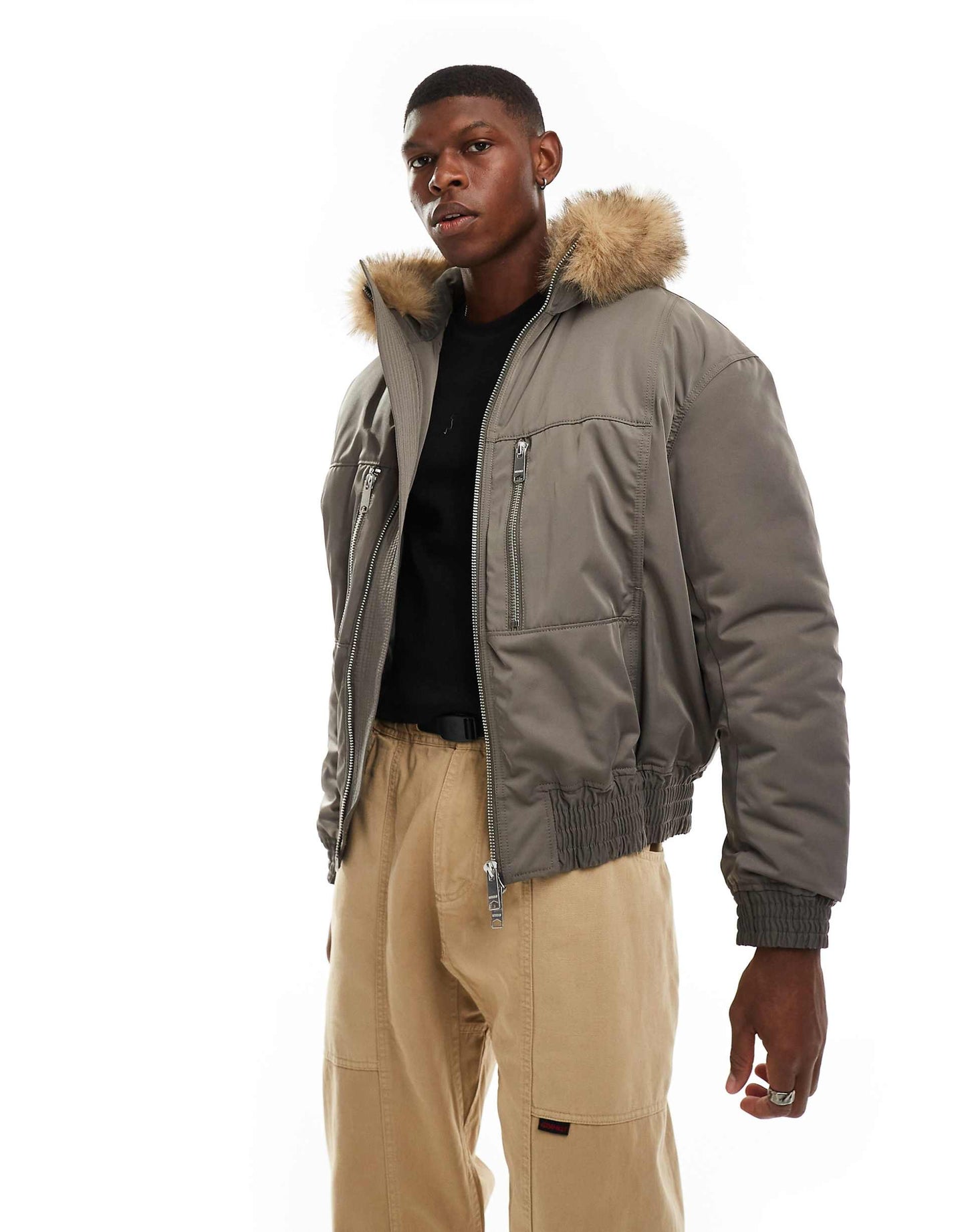 Padded Bomber With Faux Fur Hood