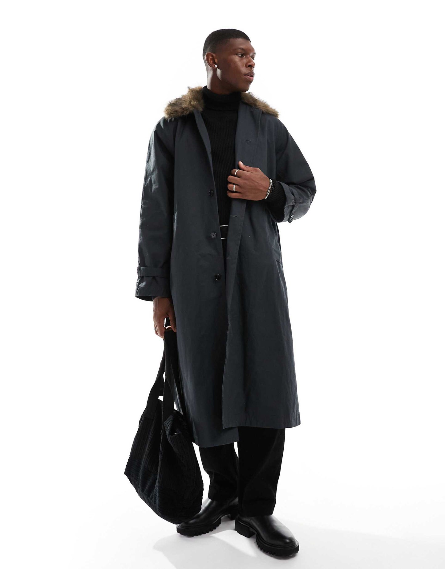 Wade Oversized Trench Coat With Faux Fur Collar