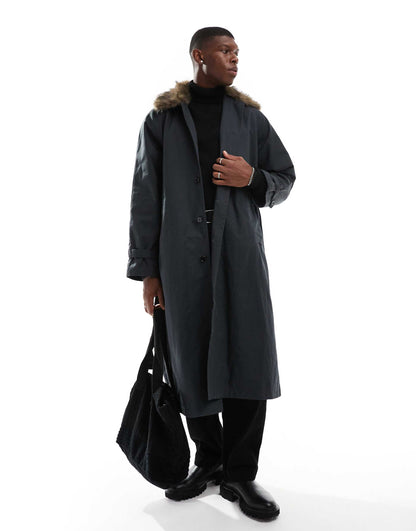 Wade Oversized Trench Coat With Faux Fur Collar
