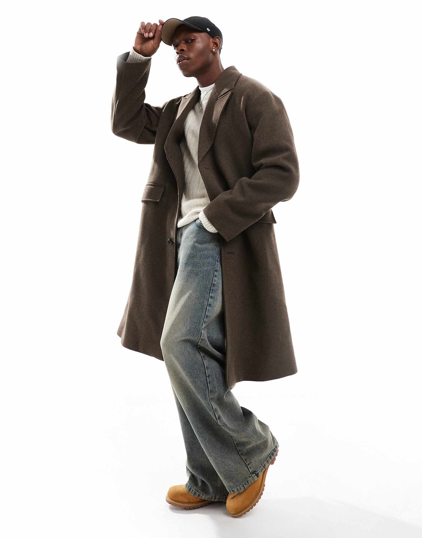 Pavo Wool Blend Long Coat In Brown Melange