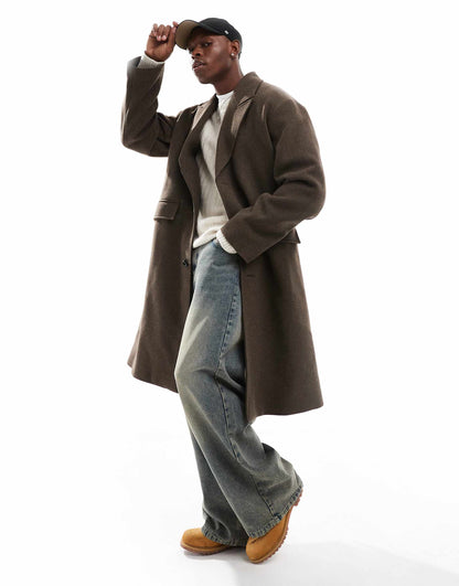 Pavo Wool Blend Long Coat In Brown Melange