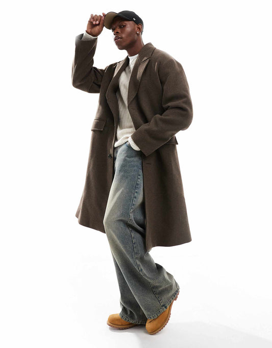 Pavo Wool Blend Long Coat In Brown Melange