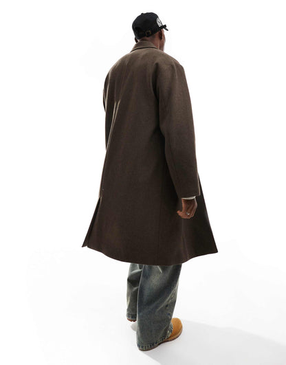 Pavo Wool Blend Long Coat In Brown Melange
