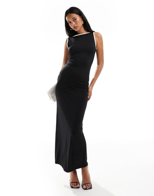 Contrast Binding Maxi Dress With Cut Out