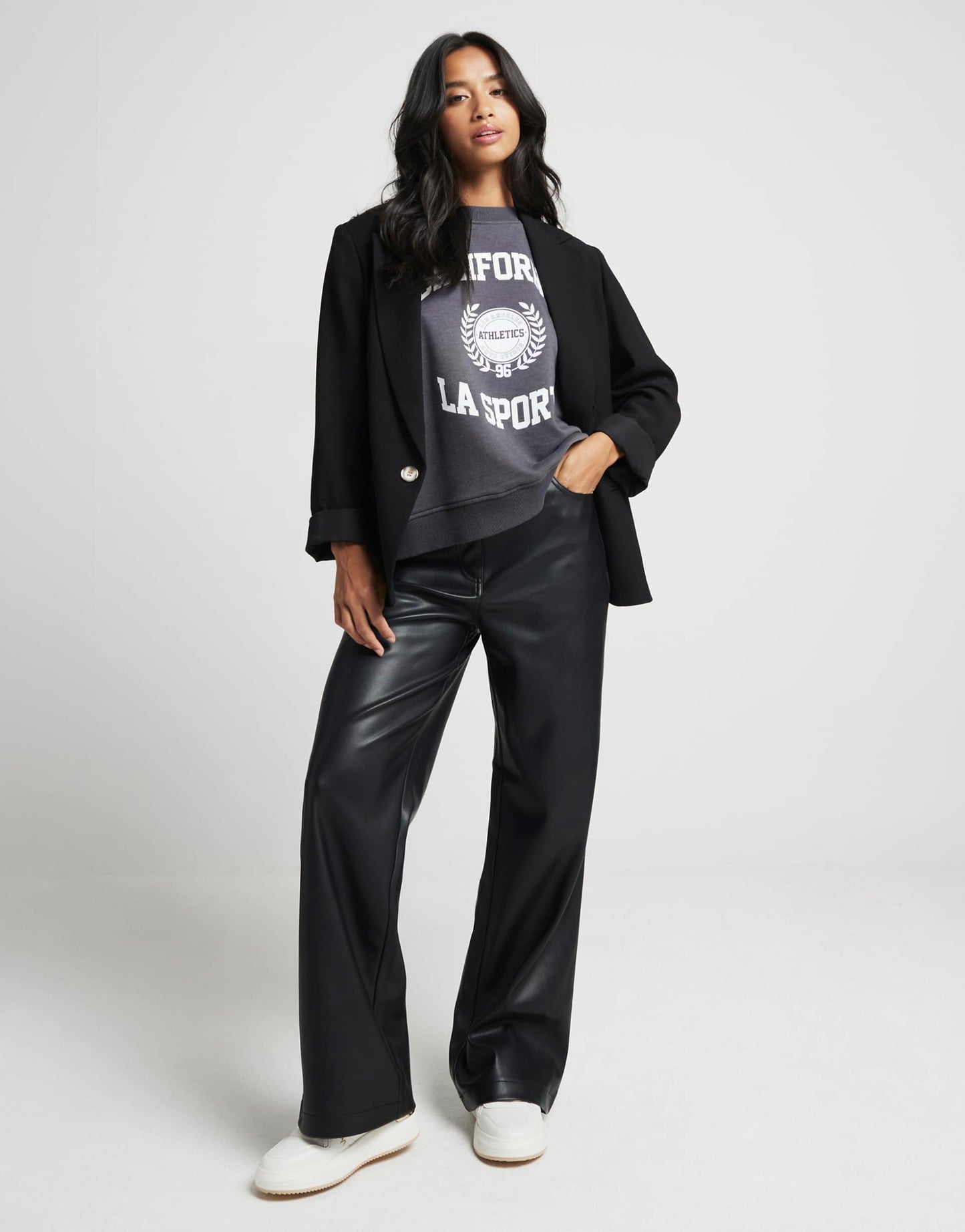 Petite Faux Leather Straight Leg Trouser