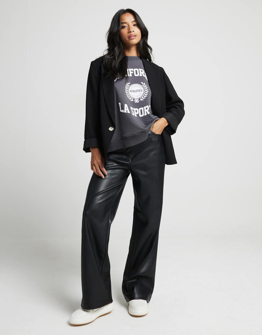 Petite Faux Leather Straight Leg Trouser