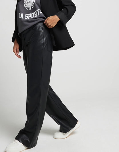 Petite Faux Leather Straight Leg Trouser