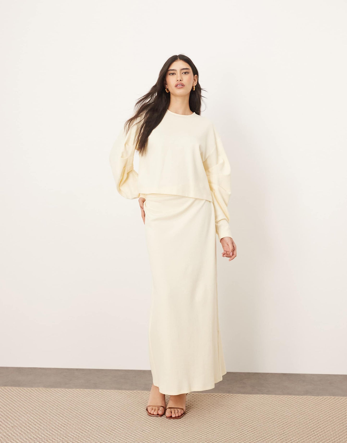 Textured Jersey Boxy Top And Maxi Skirt Co-Ord With Pleat Sleeve Detail