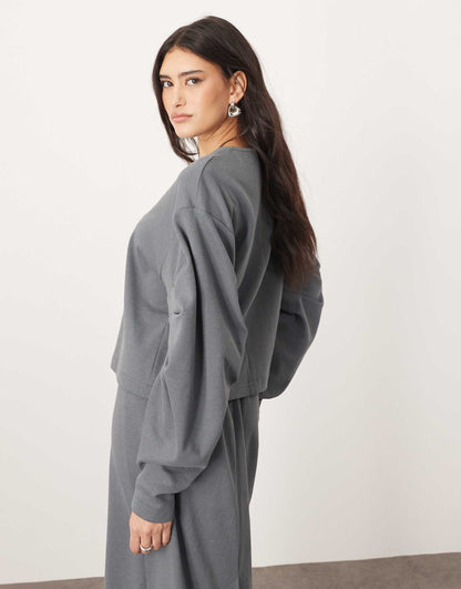 Textured Jersey Boxy Top Co-Ord With Pleat Sleeve Detail