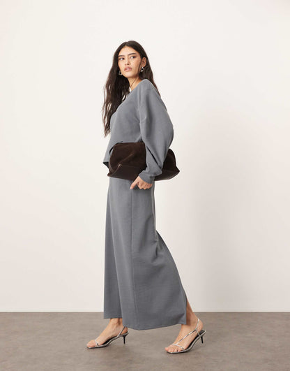 Premium Heavy Weight Textured Jersey Column Maxi Skirt Co-Ord