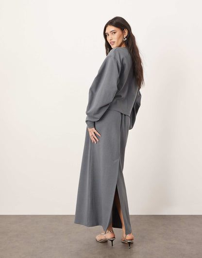 Premium Heavy Weight Textured Jersey Column Maxi Skirt Co-Ord