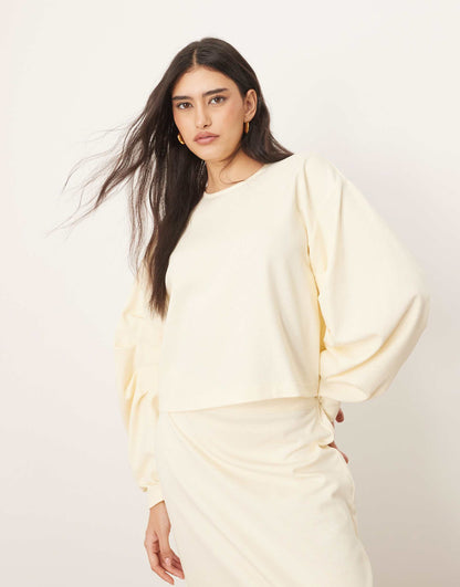 Textured Jersey Boxy Top Co-Ord With Pleat Sleeve Detail