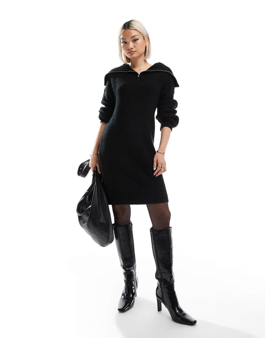 Half Zip Knitted Mini Dress