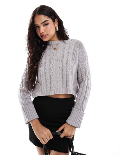 Cropped Cable Knit Jumper