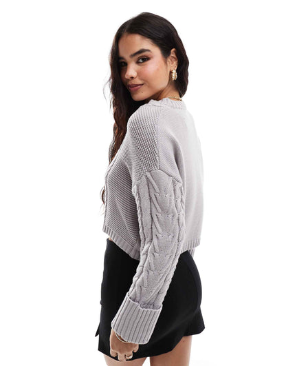 Cropped Cable Knit Jumper