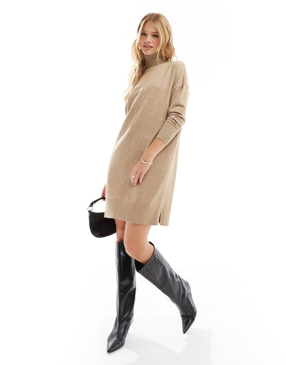 Cosy Roll Neck Knitted Mini Dress