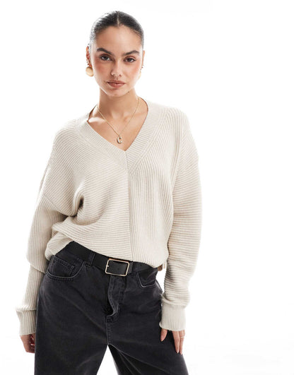 V Neck Jumper With Stitch Detail