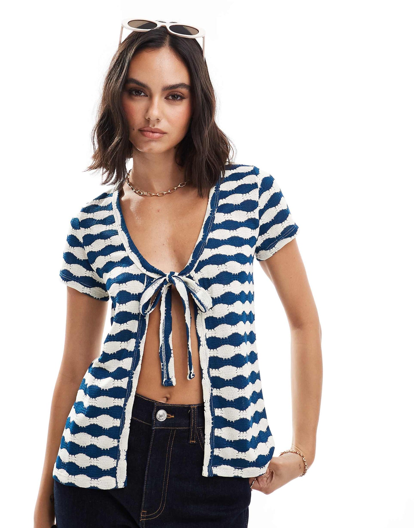 Tie Front Short Sleeve Cardigan