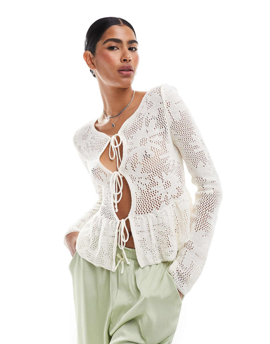 Knitted Tie Front Peplum Top