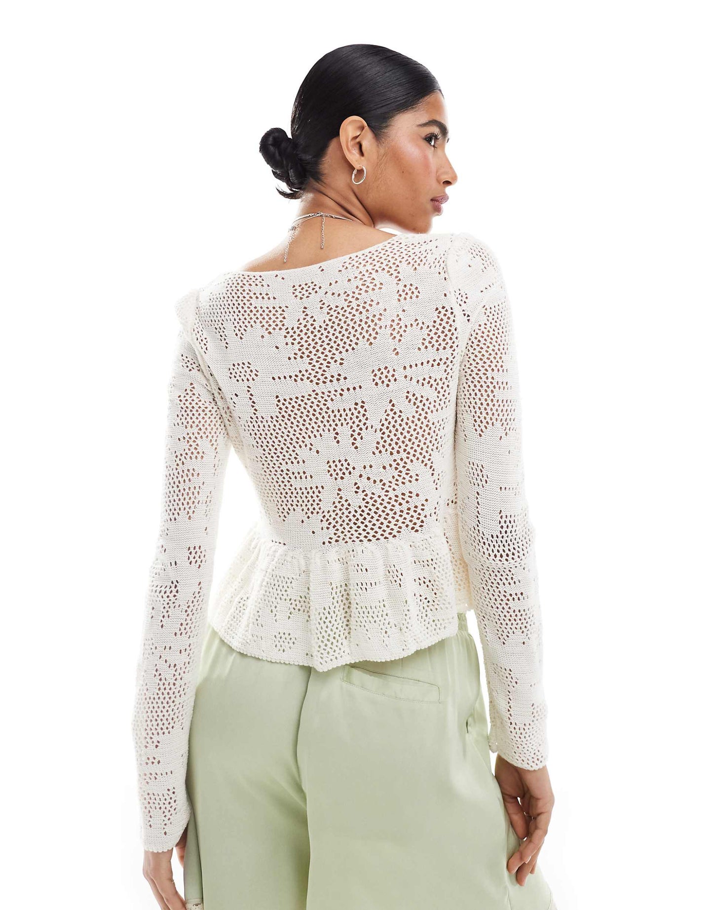 Knitted Tie Front Peplum Top