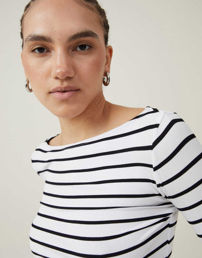 Staple Rib Boat Neck Long Sleeve Top